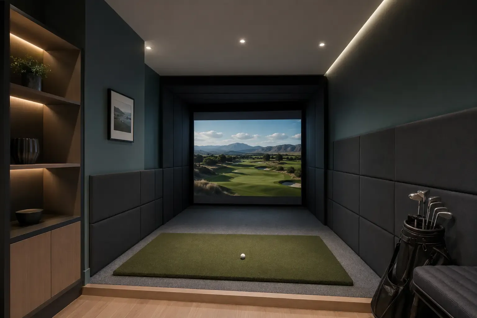 Example finished simulator room for SKYTRAK+ Simulator Bundle